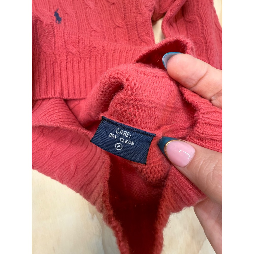 Ralph Lauren Sport Pink Cable Knit Turtleneck Lambswool Sweater Medium Vintage - Picture 10 of 11